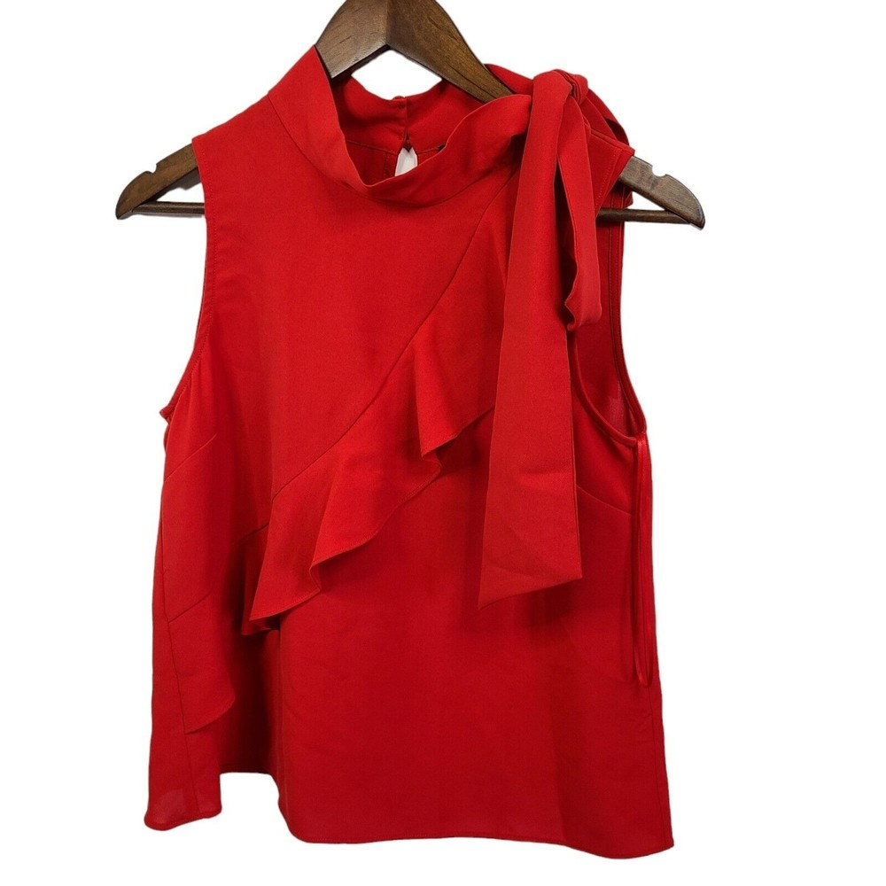 Sugar Lips Red Sleeveless Side Neck Tie Blouse Womens Small